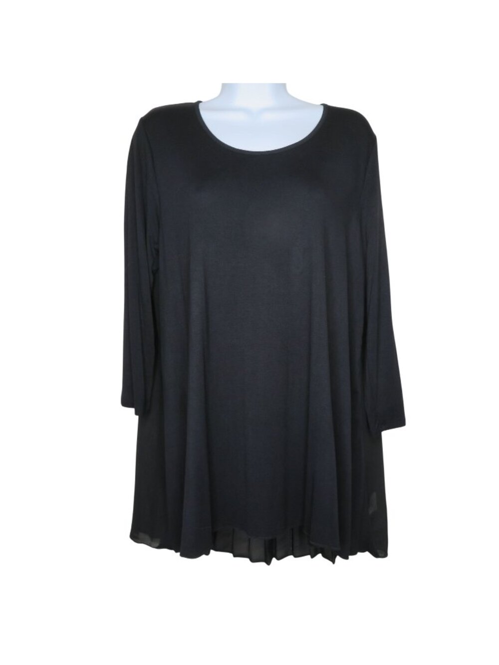 Womens Black Long Sleeve Blouse Top Sheer Back Pleated Panel M Flowy A-Line Fit